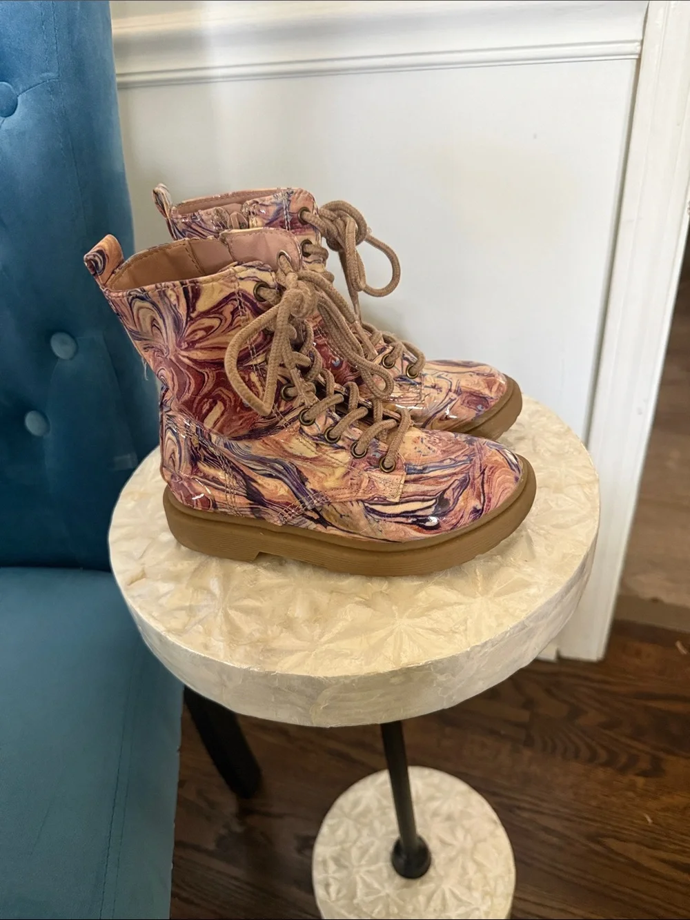 Madden Girl Marbled Pink and Purple Lace-Up Combat Boots